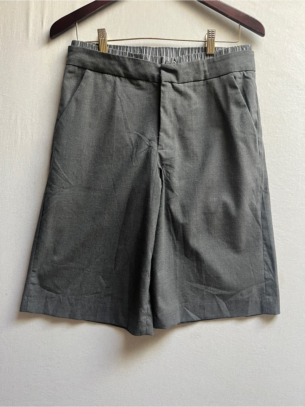 Zara Double Waistband Grey Tailored Trouser Bermuda Shorts Size M
